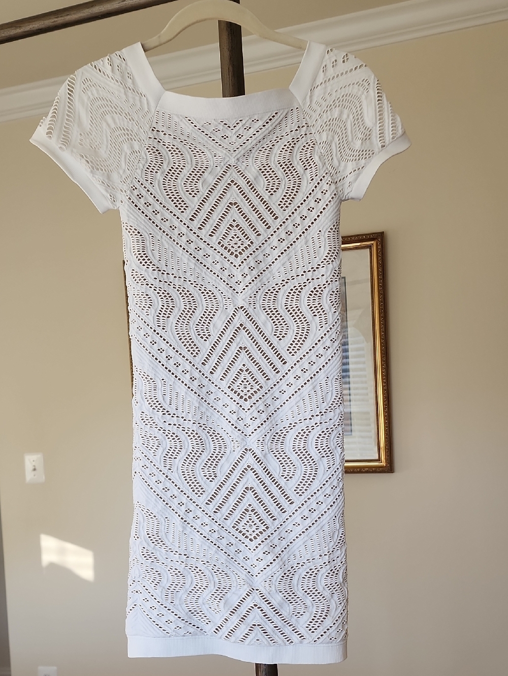 bebe White Textured Knit Sheath Dress